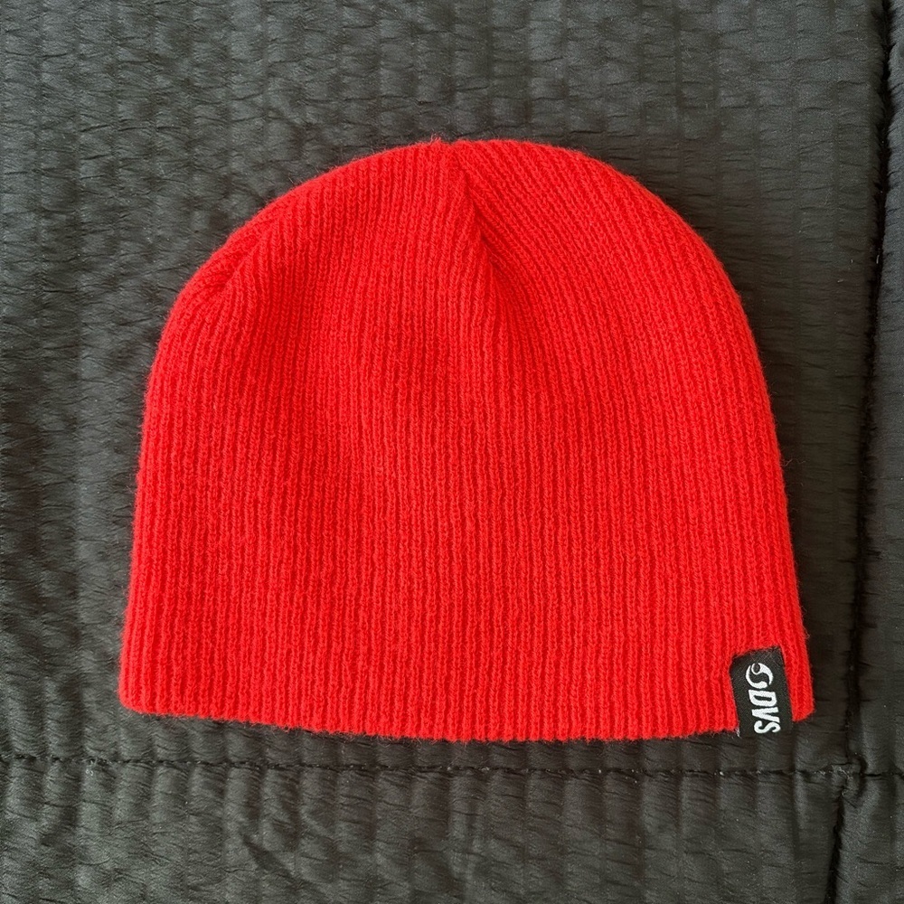 Red Ribbed Beanie Excellent Condition